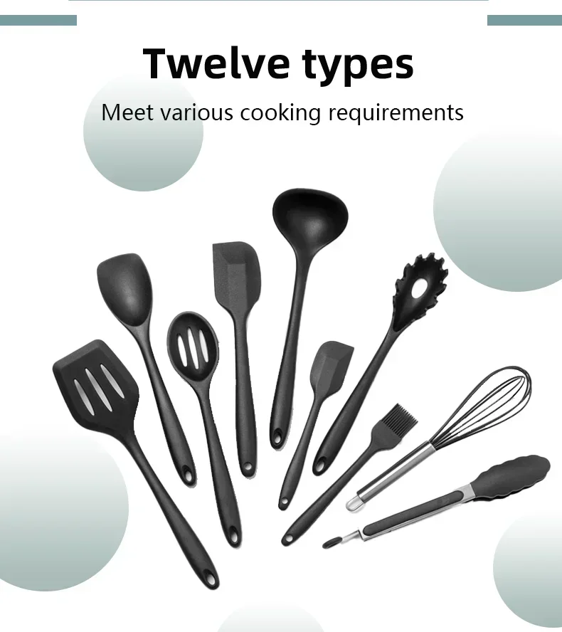 12-piece Set Wooden Handle Silicone Kitchen Utensils Silicone Kitchen Utensils Non-stick Pan Cooking Spatula Baking Storage Tool