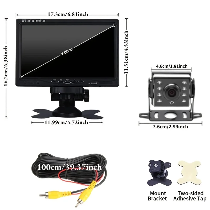 7inch Buttons Monitor Heavy Duty Truck Rear View Backup Kit Night Vision Reverse 8LED Camera Parking Assistant