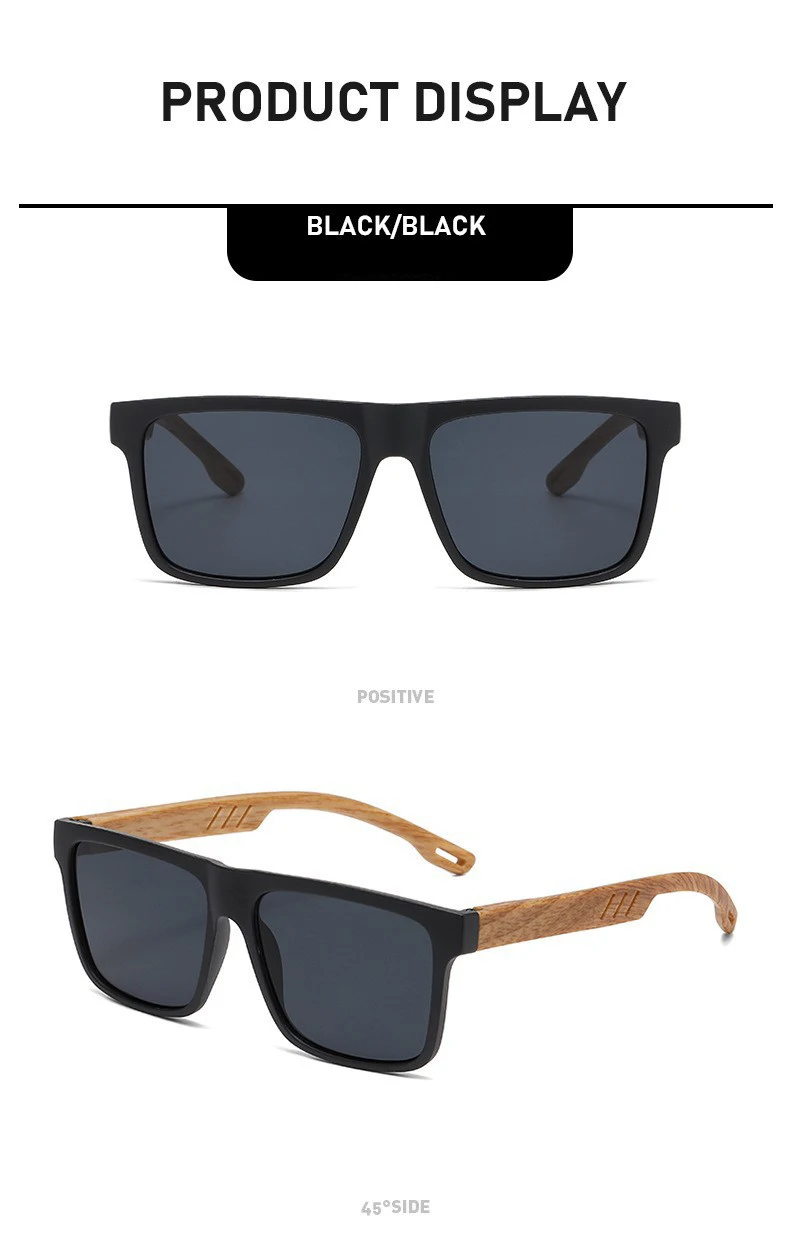 Vintage Holzmaserung Sonnenbrille für Männer und Frauen Klassische Leichte Eckige Sonnenbrillen Modische Tägliche Dekorative Brillen UV400-Schutz – Detail 9