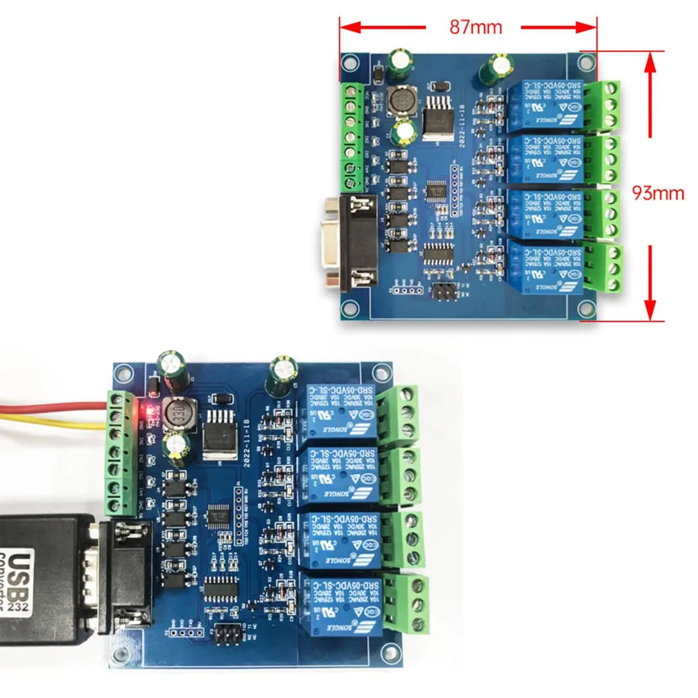

4 Channel Relay Module Modbus 7-24V RTU RS232/TTL UART Optocoupler Isolation 5V 10A MAX3232 for Arduino PLC Industrial Control