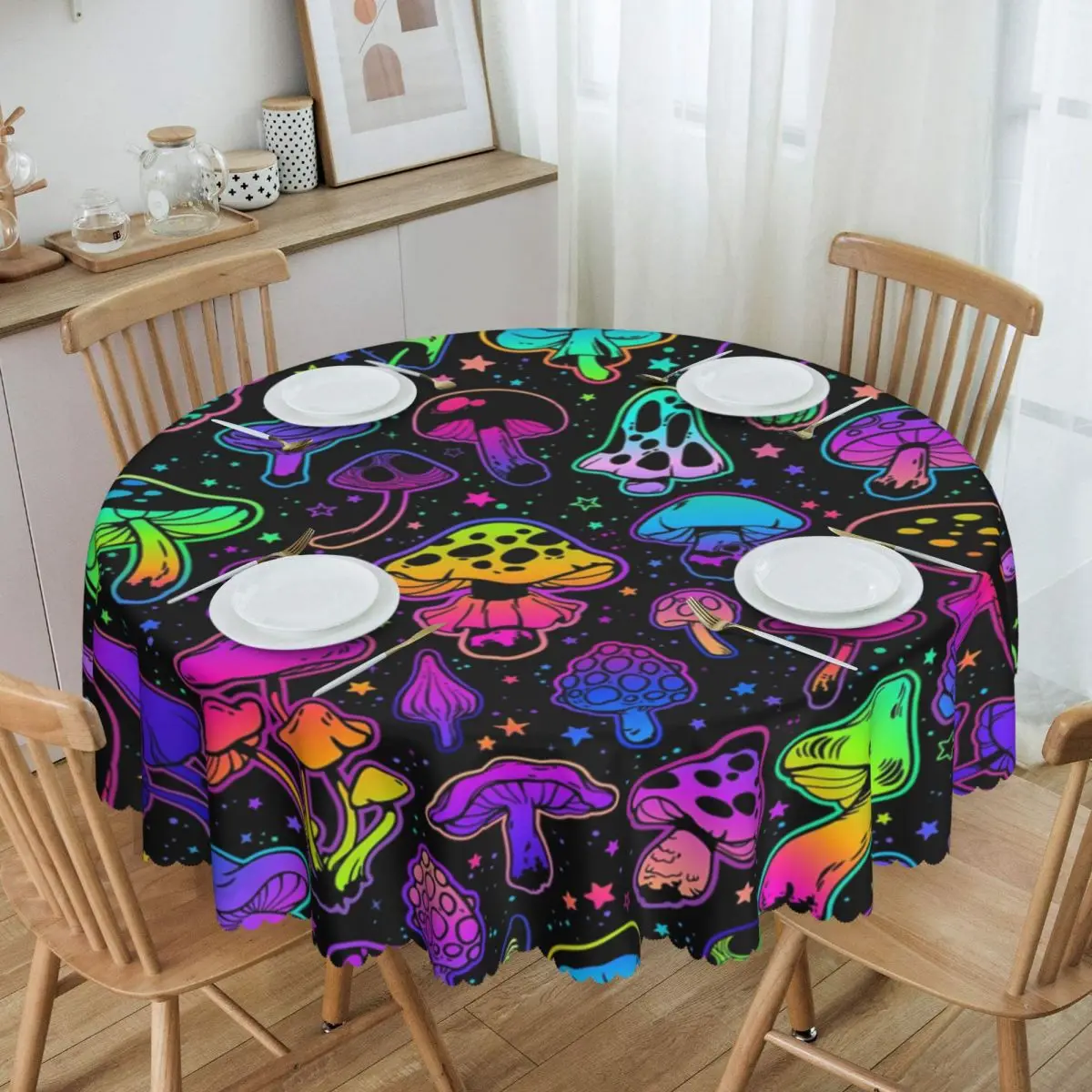 

Round Psychedelic Magic Mushrooms Table Cloth Waterproof Tablecloth 60 inch Table Cover for Kitchen Dinning