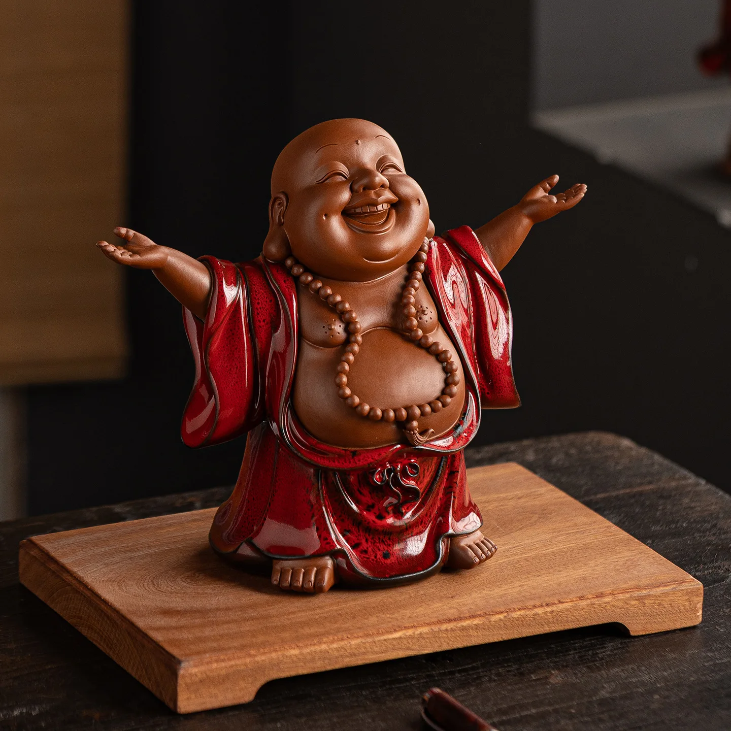 HYS Chinese Zen Maitreya Buddha Ornament Ceramic Laughing Buddha Living Room Entrance Ornament Housewarming Opening view 2