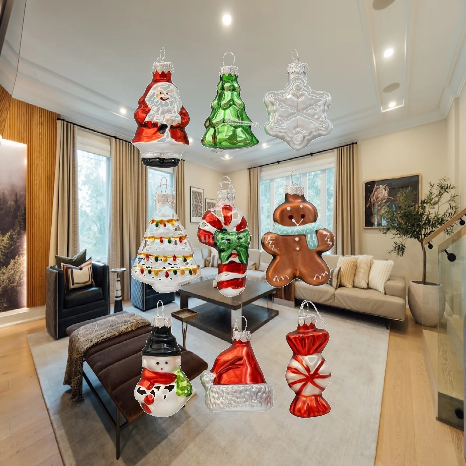 Christmas Tree Glass Hanging Ornament for Holiday Tree Deco with Loop Traditional Festive Winter Home Decor Accent