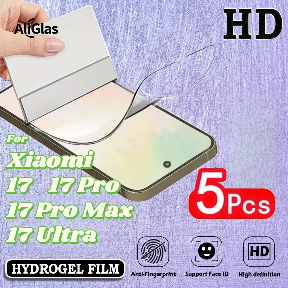 

Ультратонкая гидрогелевая пленка для Xiaomi 17 Series, глянцевая, не стеклянная, защитная пленка для экрана Xiaomi 17 Pro Max 17 Ultra HD, 5 шт.