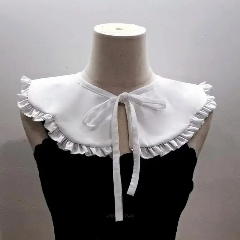 X5XA Peterpan Collar Ruffled Collar White Vintage Large Lapel Half Shirt Collar Sweet Girls Large Lapel Decorative Shawl