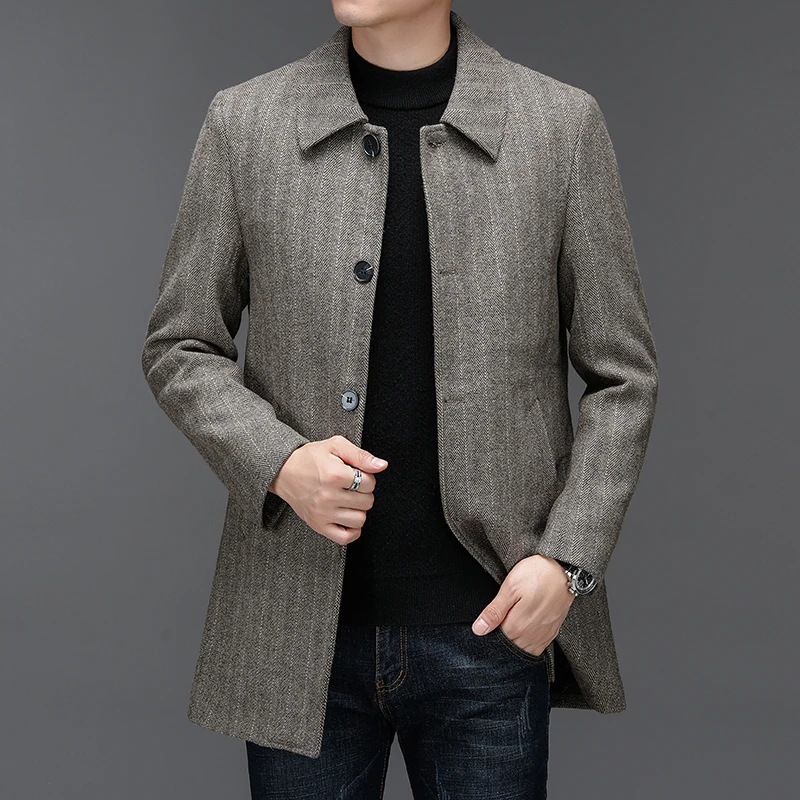 

Мужское полосатое шерстяное пальто в стиле Old Money, пальто с отложным воротником, зима-осень, верхняя одежда, мужская классическая мягкая одежда, 2025 г.