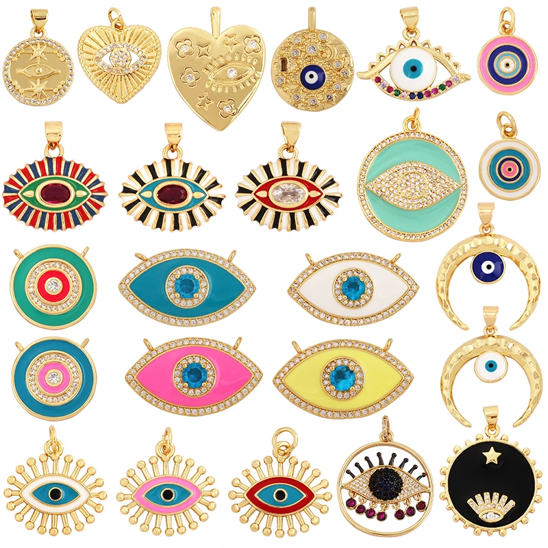 New Style Star Moon  Colourful Amulet Turkish Lucky Evil Eye Charm Pendant,Inlaid Zircon Jewelry  Bracelet Accessories L41