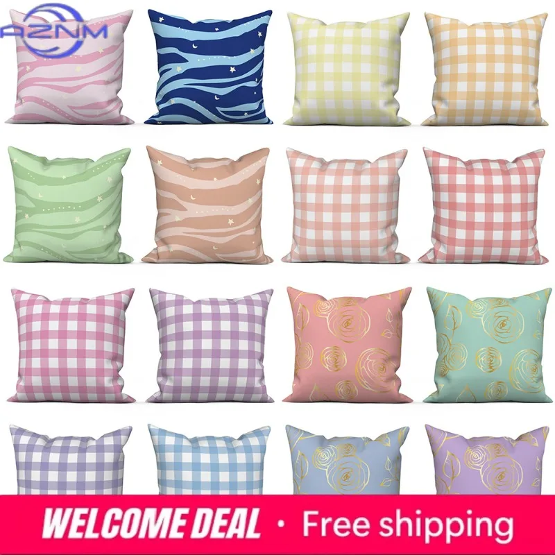 Decorative Cushion Cover Home Sofa Decor Morandi Color Geometric Pattern Pillowcase Striped Plaid Throw
