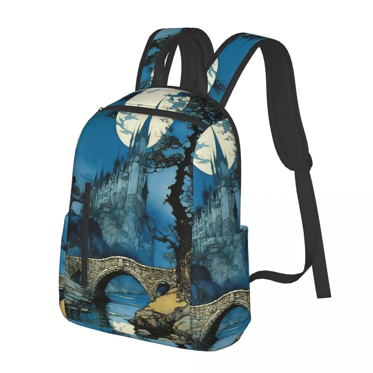 

The Moon And The Isolated Castle Student Backpack School Bag Hiking Travel Daypack for Men Women Bookbag Shoulder Bags