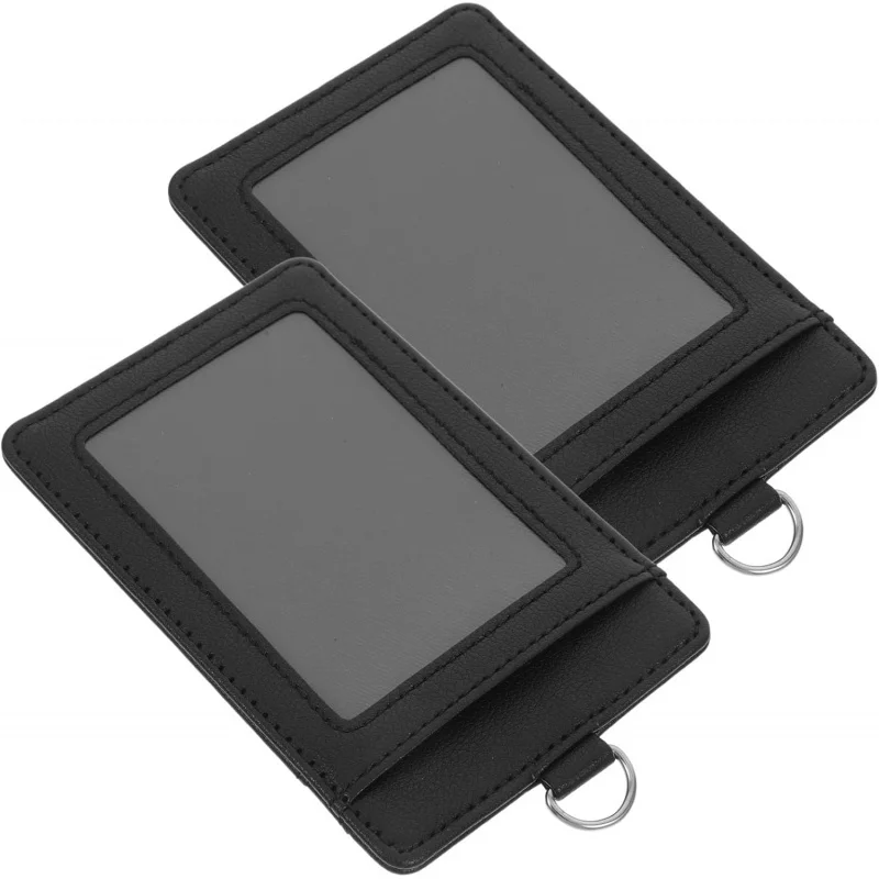 2pcs Vertical Id Badge Holder Card Sleeve with Hard Protector Cover, Black Multi-Card Work Badge Holder