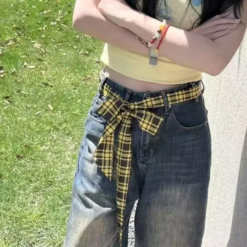 حزام خصر منقوش طويل نحيف مع وشاح ربطة عنق جينز - ربطة شعر عصرية وإكسسوار ديكور لملابس أنيقة #4