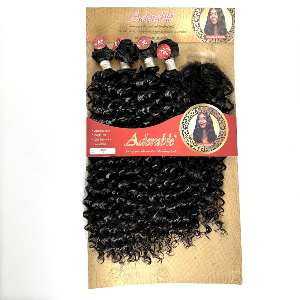 Adorable Synthetic Hair Bundle With 2*4 T Part Hand Made Curly Lace Closure Water Wave Hair Extensions Small Kinky Curly  DAISY