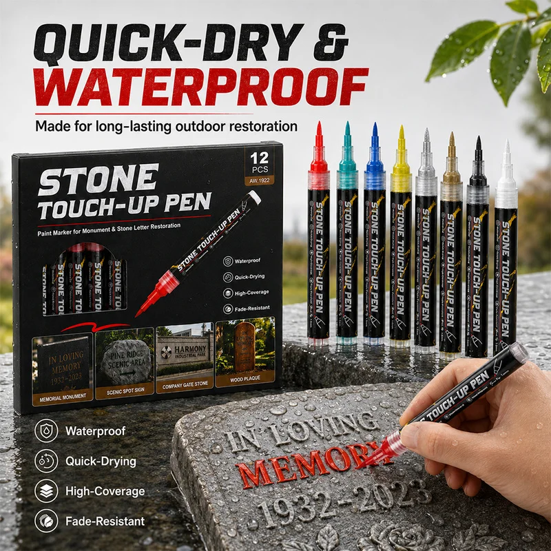 12‑Pack Tombstone Marker Pen, Waterproof Stone Touch‑Up Paint Pen, High Coverage for Restoring Headstone, Gravestone & Memorial