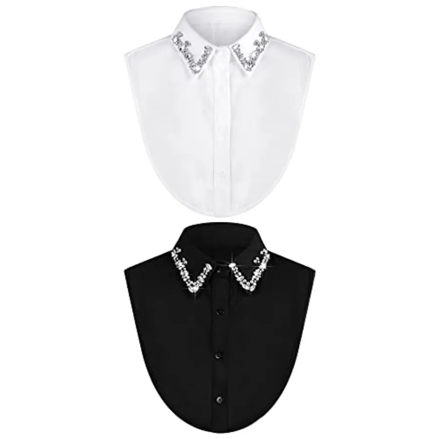 

2 Pcs Rhinestone Fake Collar Dickey for Women False Half Shirt Blouse Detachable Collar