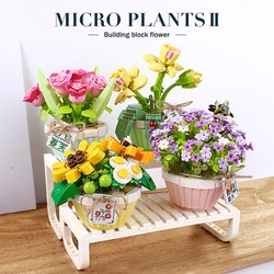 Mini Bonsai Building Blocks Flower DIY Green Plant Bouquet Potted Model Flower Block Home Decoration Girl Gift Children's Toys