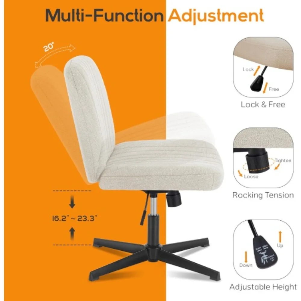 

Customizable Cross Chair Legged Office Wide Comfy Desk Seat, No Wheels Armless Computer Task Seating, Swivel Vanity