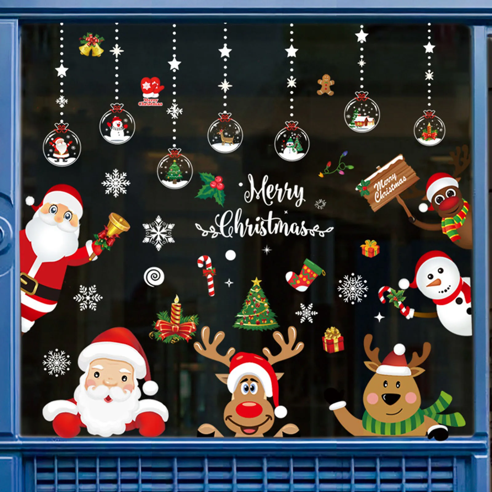 2024 Christmas Santa Elk Static Sticker Pvc Window Stickers Beautify Snowflake Removable Wall Decals New Year Party Glass Paste