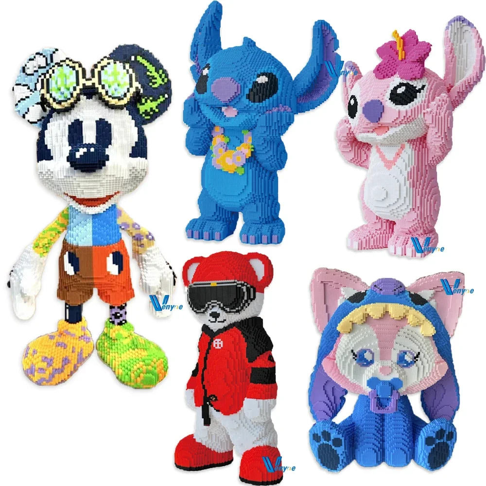 78cm Big Colorful Mickey Magic Building Block Kawaii Stitch Angel Model Linabell Cosplay Assembled Bricks Toy For Kids Gift