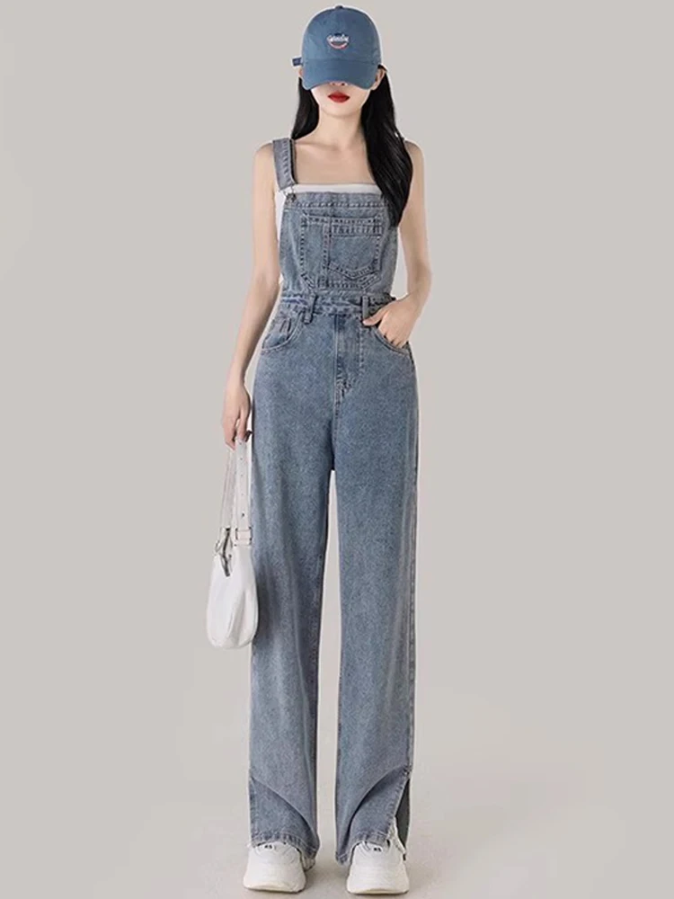 

Легкие джинсовые комбинезоны Wa, женские летние винтажные свободные брюки Agel с высокой талией, прямые широкие брюки длиной до пола