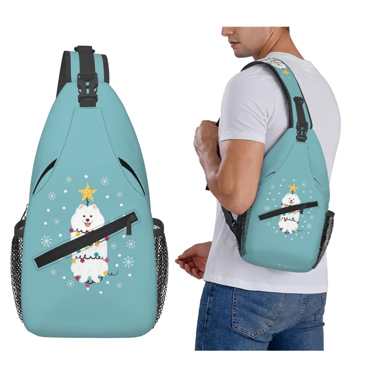 

Samoyed Рождественская елка нагрудная сумка мужской слинг рюкзак через плечо нагрудная сумка дорожный походный рюкзак сумка на плечо