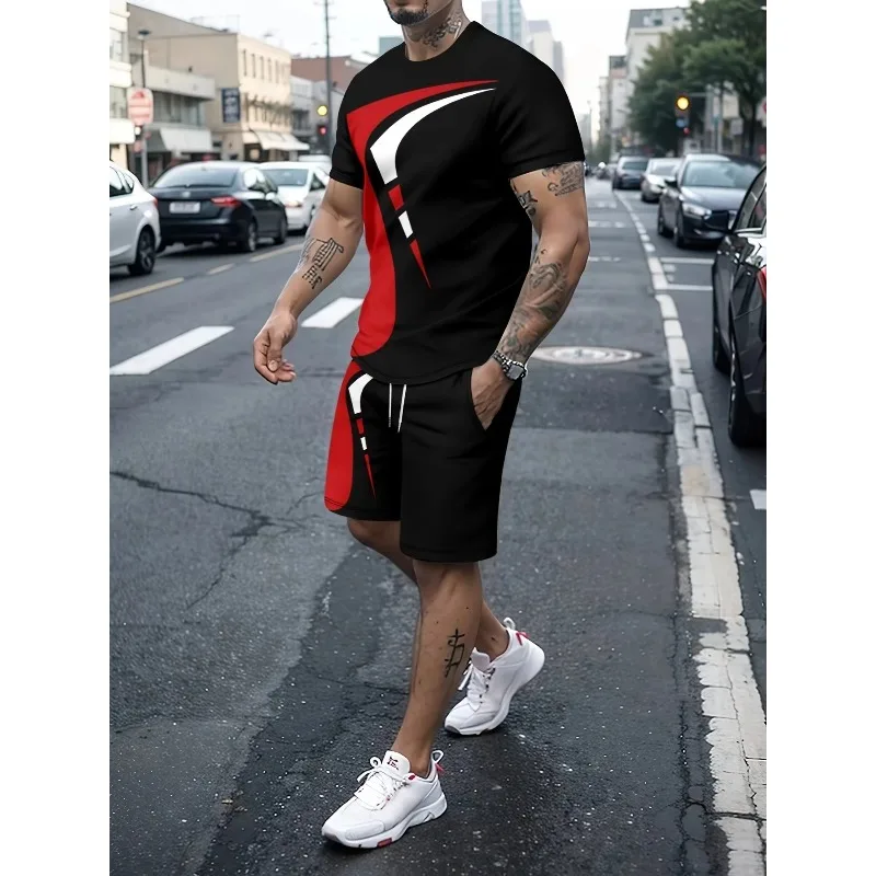 2025 Fashion Summer Daily Leisure Sports Street Round Neck Short Sleeved T-shirt Shorts Set Personalized 3D Printed Men's