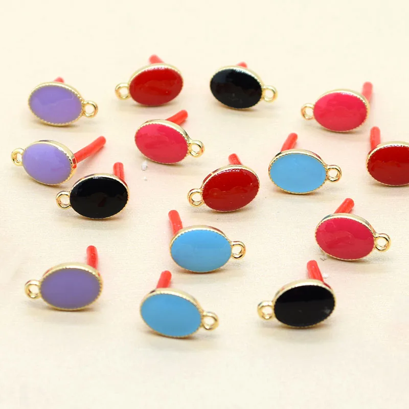 10pcs/Lots Enamel Oval Earring Connector Findings DIY Vintage Eardrop Dangle Earring Pin Base Jewelry Accessory