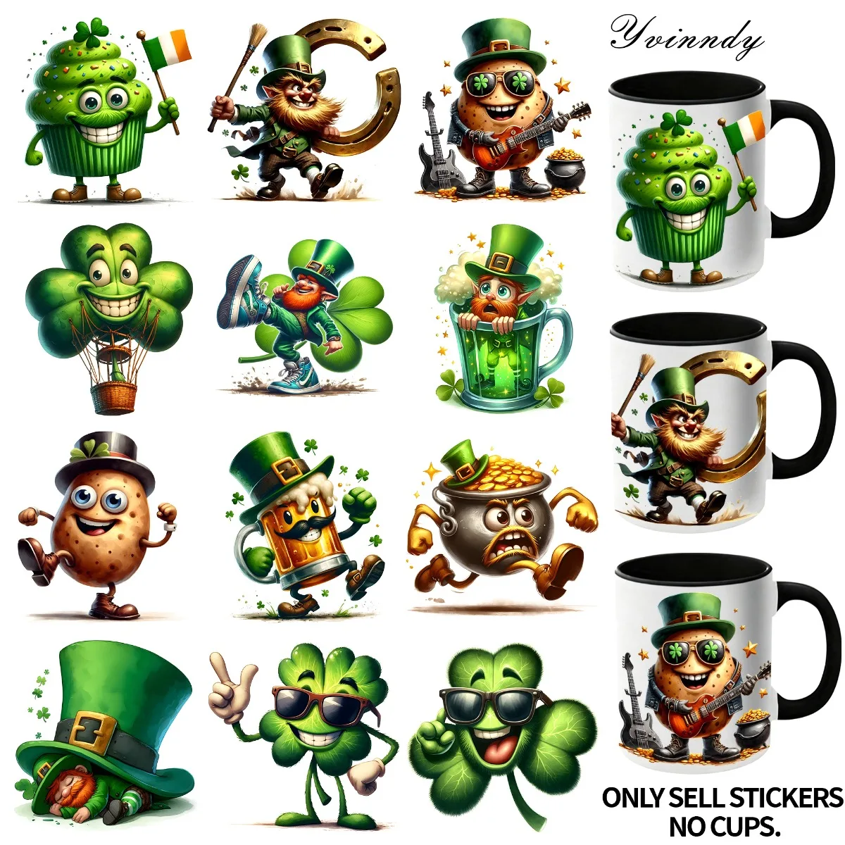 

Набор из 12 шт. УФ DTF самоклеящихся переводных наклеек для стеклянных банок с изображением Зеленого гнома и Святого Патрика, высококачественная самоклеящаяся бумага для переноса изображений