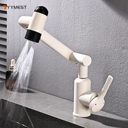 White Bathroom Faucet Universal Bathroom Basin Faucet Mechanical Arm 720 ° Rotating Hot and Cold Mixer Sink Faucet 4 Mode Tap