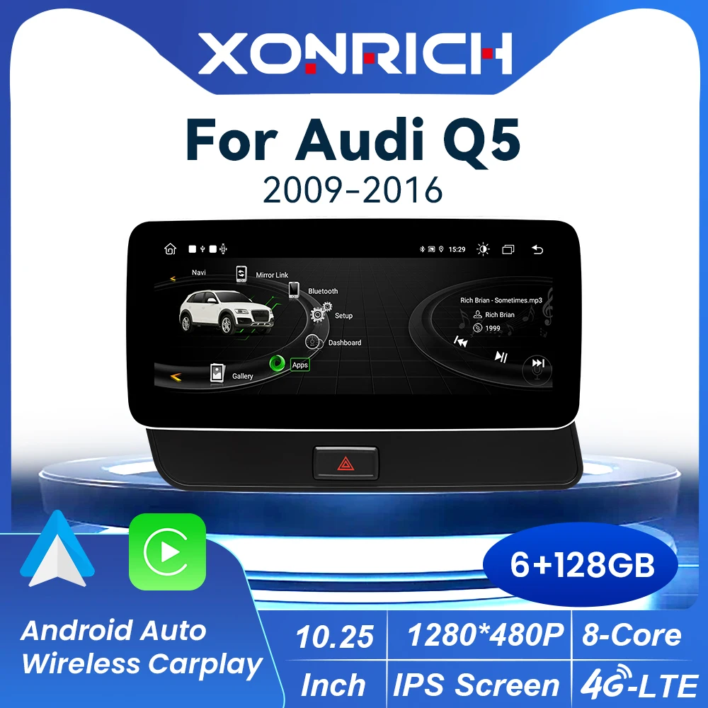 8 Core Android 14 Wireless Carplay Autoradio Lettore Per Audi Q5 2009-2016 BT Touch Screen GPS Navi Multimediale 4G WIFI Autoradio
