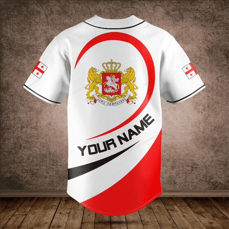 Custom Georgia Flag Graphic Baseball Team Jersey Summer Casual Men's Fashion Streetwear Loose Button-front Short Sleeve Tops