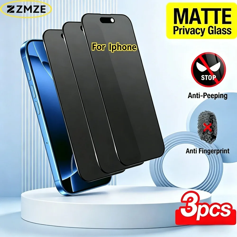 3er-Pack Mattierter Blickschutz-Displayschutz für iPhone 17 16 15 14 13 12 11 Pro Max 16E 17E Air Anti-Spy Anti-Fingerprint Gehärtetes Glas