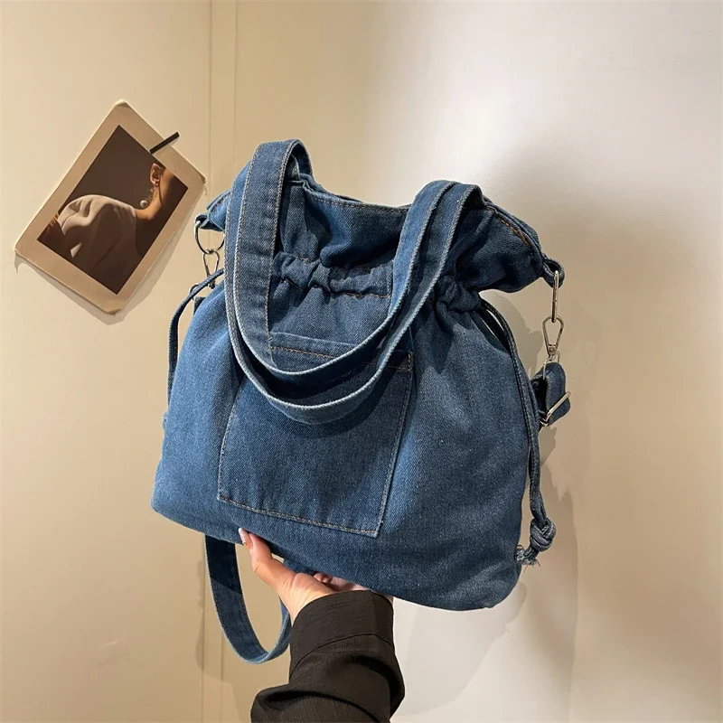 Leisure Solid Color Women's Bag Sewing Thread High-quality Shoulder Bag 2024 Best-selling Women's High-quality Denim Handbag