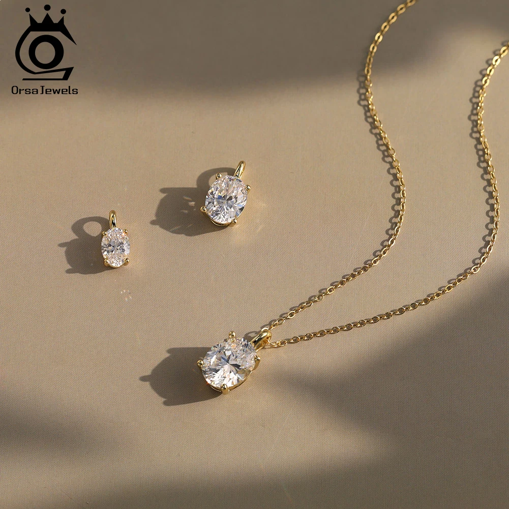 

ORSA JEWELS Elegance 925 Sterling Silver Oval VVS Moissanite Diamand Necklace for Women Brilliant Wedding Jewelry SMON03