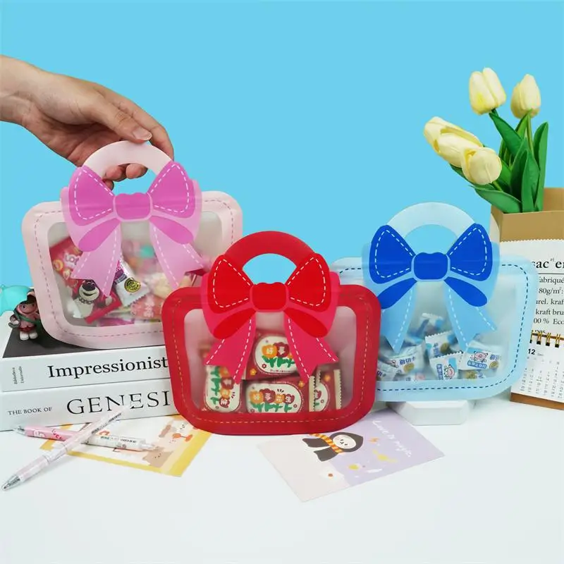 30Pcs Bow Snack Packaging Bag Portable Design Cosmetics Candy Small Items Storage Self Seals Cartoon Bow Portable Gift Bag