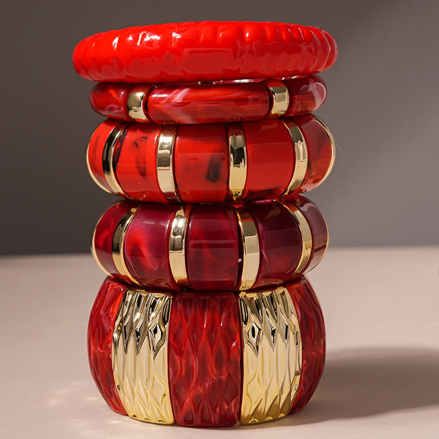 Exaggerated Geometric Thick Wide Elastic Bracelet for Women Punk Acrylic Resin Smudging Bangles Bracelets Jewelry Pulseras