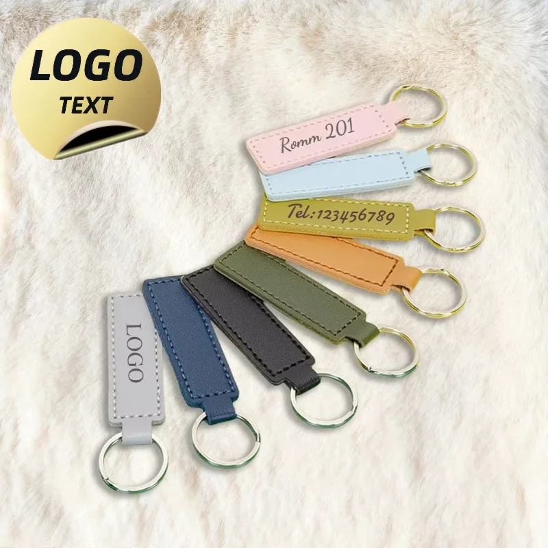 Custom PU Leather Keychain Laser Engrave Logo Company Name Keyring Personalize Hotel Number Activity Gifts Key Chain Holder