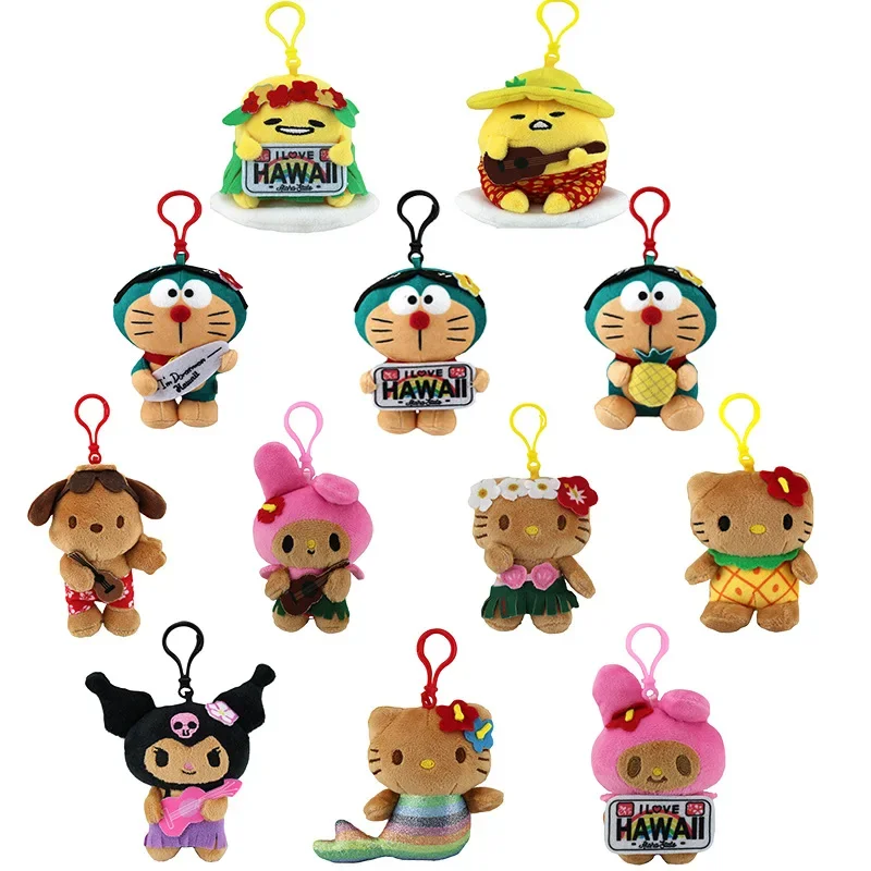 Llavero de Peluche Mini de Hawái, Colgante de Hello Kitty, Kuromi, Melody, Pochacco, Gudetama, Doraemon, Muñecos de Peluche, Juguetes, Regalos para Niños