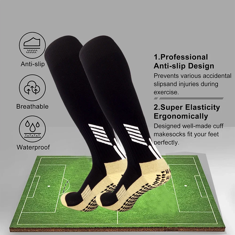 1Pair Knee High Compression Socks Sports Adult/Child Soccer Grip Socks Running Non Slip Crew Socks Football Gym Grip Rubber Sock