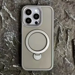 360° Rotating holder magsafe charging case for iPhone 16 15 14 13 12 11 Pro Max Titanium gray magnetic shockproof phone cover