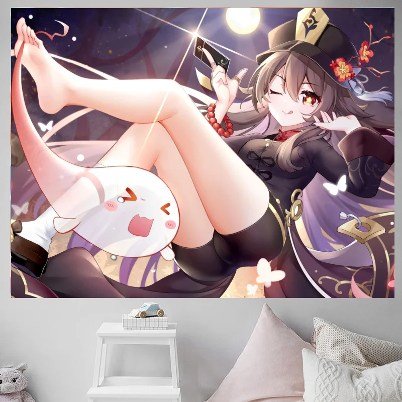 VIKAMA Niedliche Ästhetische Anime-Mädchen Wandteppich Kawaii Manga Wandbehang Schlafzimmer Wohnheim Heimdekoration – Detail 3