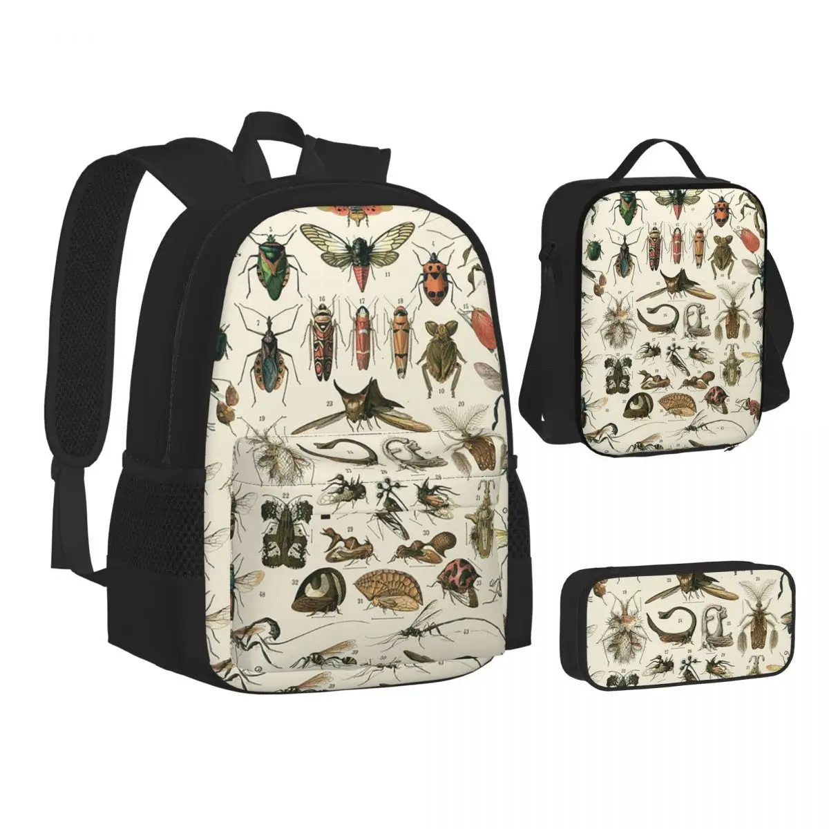 

Insects Backpacks Boys Girls Bookbag Children School Bags Kids Rucksack Lunch Bag Pen Bag Three-Piece Set