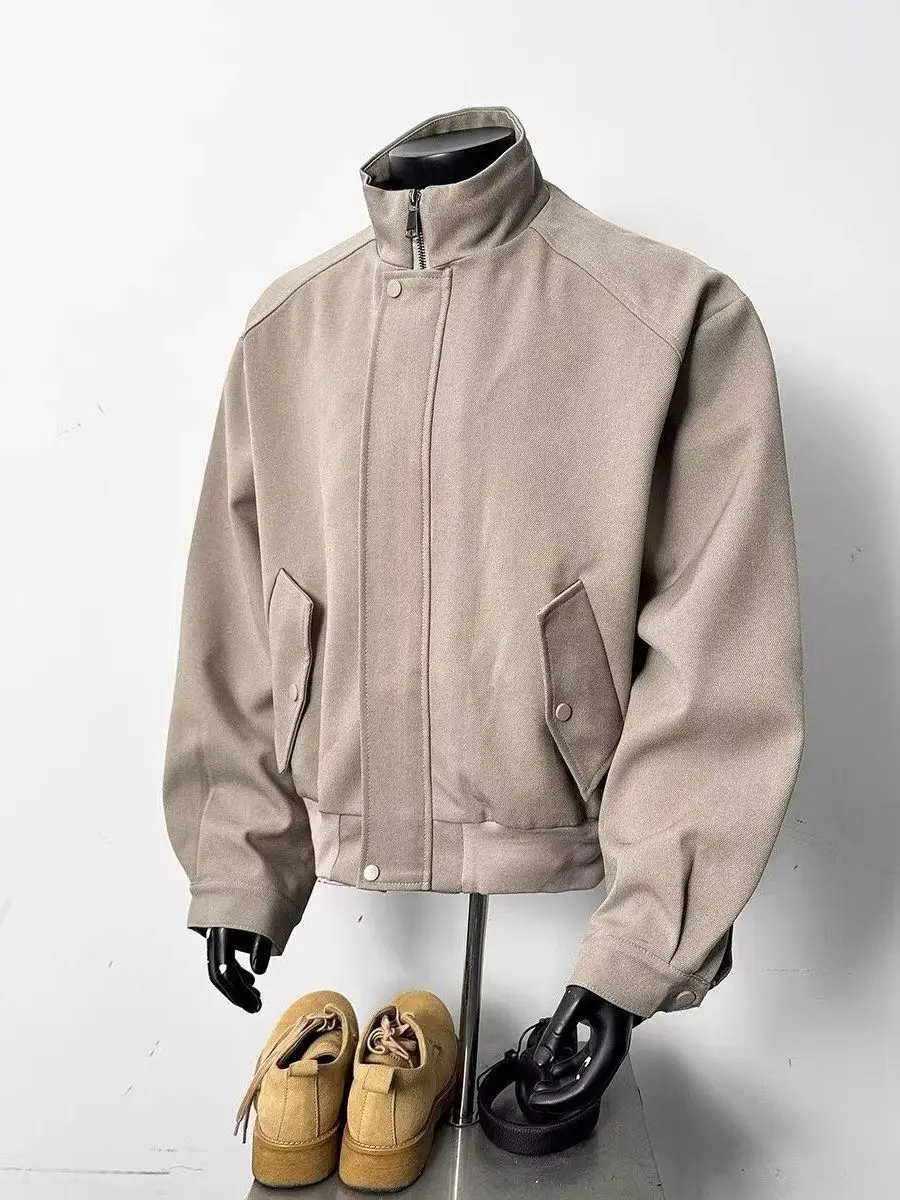 

Retro American Pure Color Stand Collar Workwear Jaet Men's Casual Autumn High-End Sensation Versatile Pilot Jaet