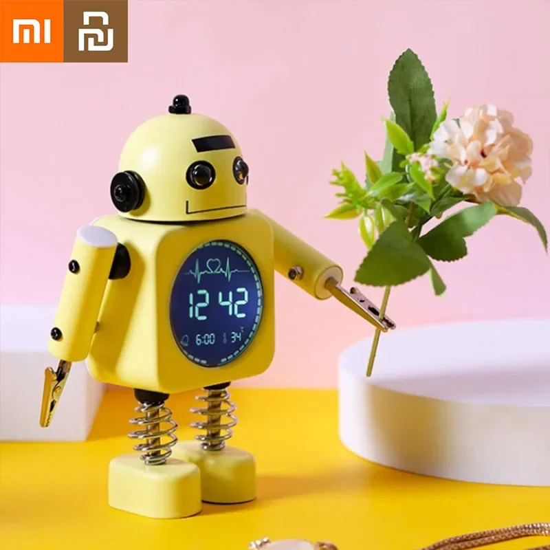 Xiaomi Youpin Cute Robort Thermometer Alarm Clock Child Multifunctional Bedside Snooze Child Alarm Clock Creative Note Holder