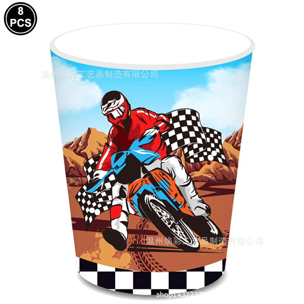 Motorrad Dirt Biker Geburtstag Party Supplies Motocross Dessert Pappteller Tassen Servietten Einweggeschirr Gefallen für Jungen – Detail 6