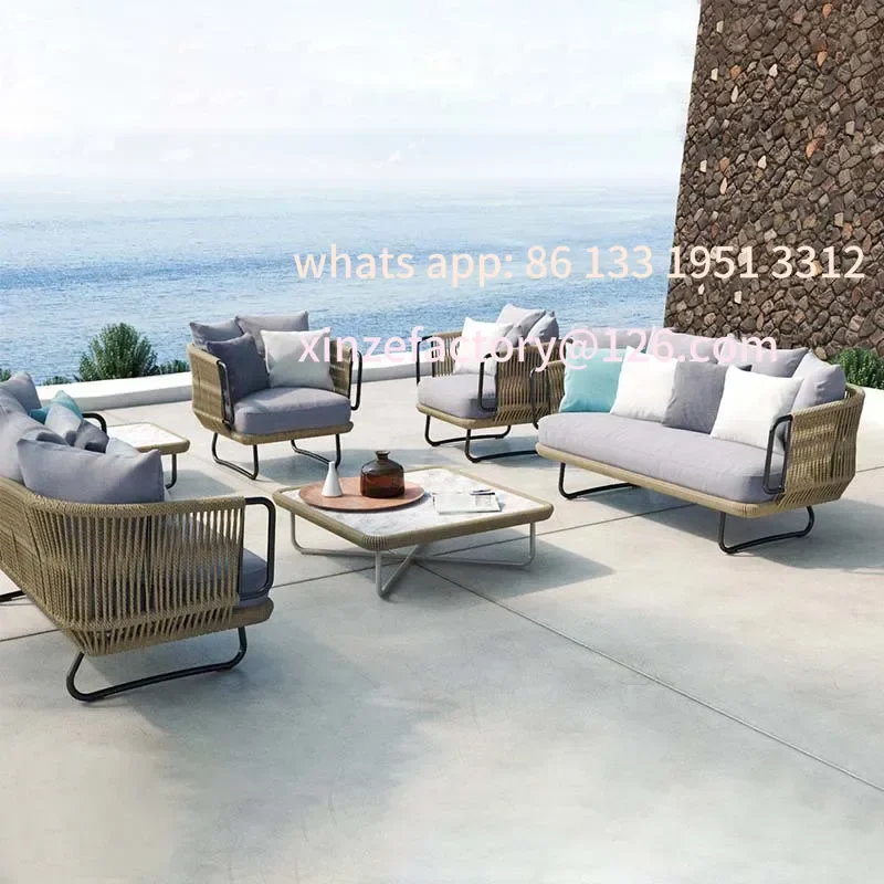 

Customizable Rattan sofa outdoor garden leisure balcony rattan chair coffee table combination outdoor waterproof simple