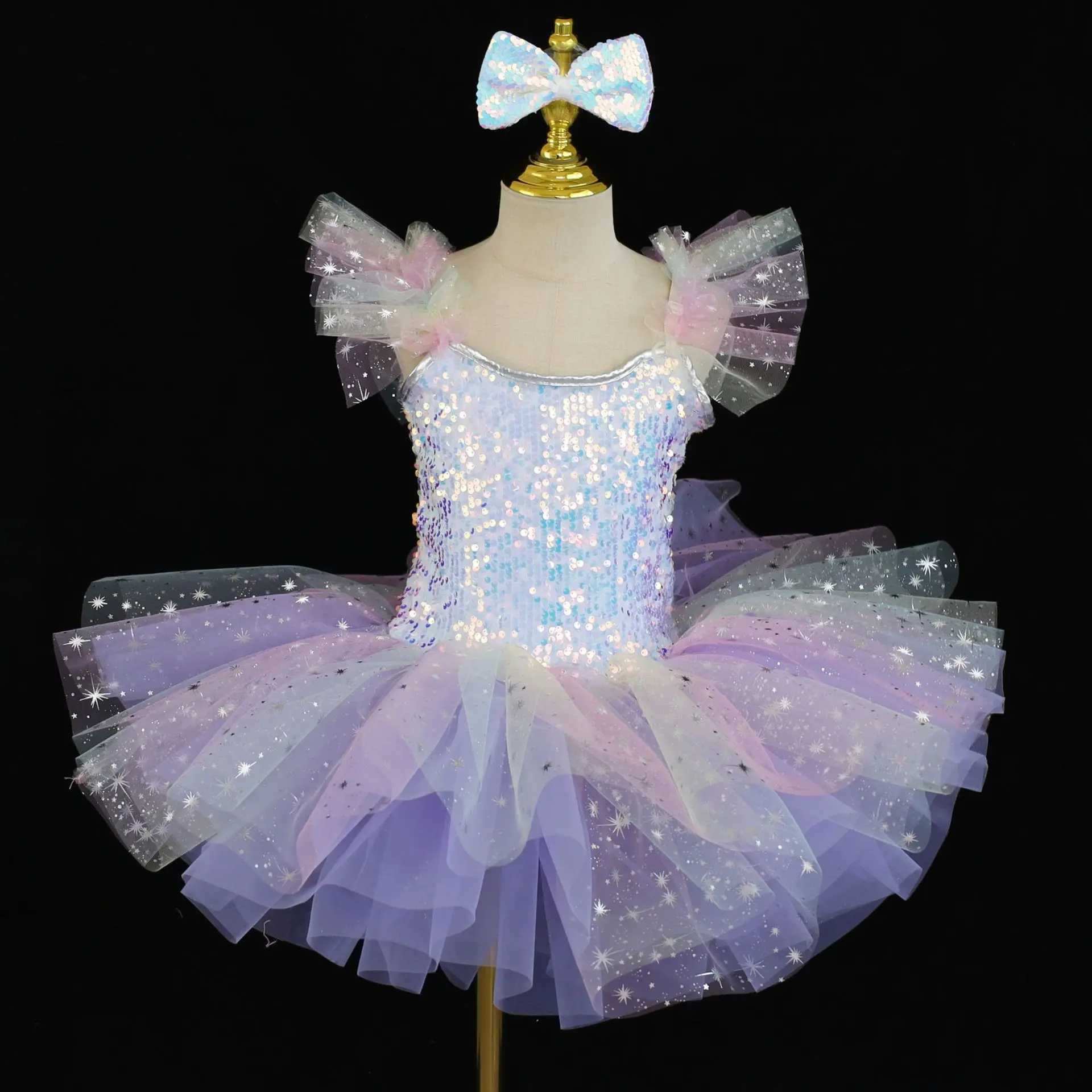 Kinder-Tanzkleid Ballett-Mädchen Kleiner Schwan Tanzkostüm Buntes Kindergarten-Baby-Tanzkleid Flauschiger Tüllrock