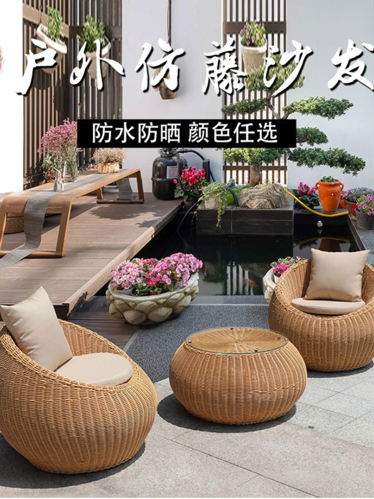 Outdoor Leisure Courtyard Garden Terrace Balcony Three-Piece Nordic Rattan Sofa