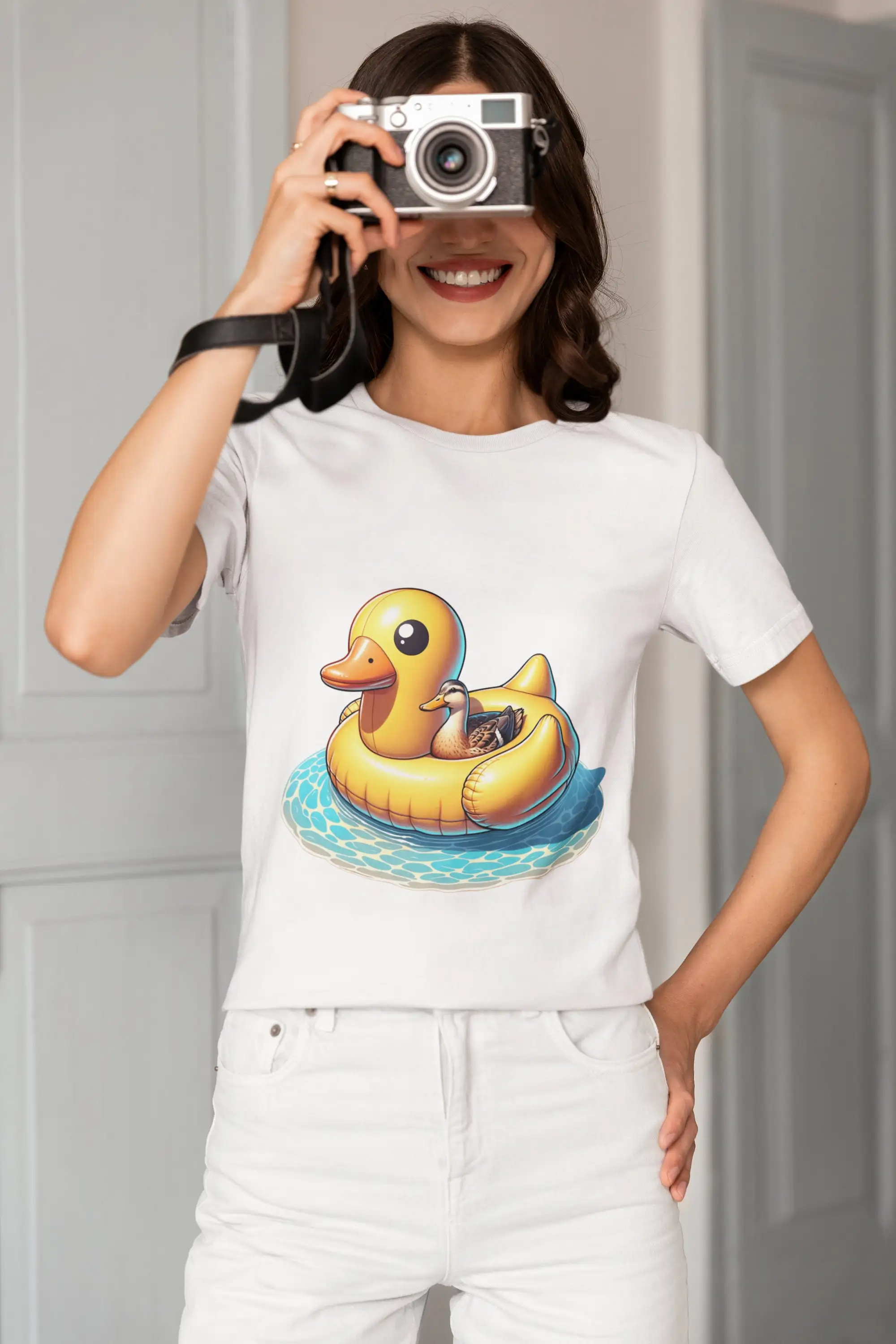 Quirky Rubber Duck Inflatable Print T Shirt Cartoon Mallard Illustration Cotton Fun Animal Water themed