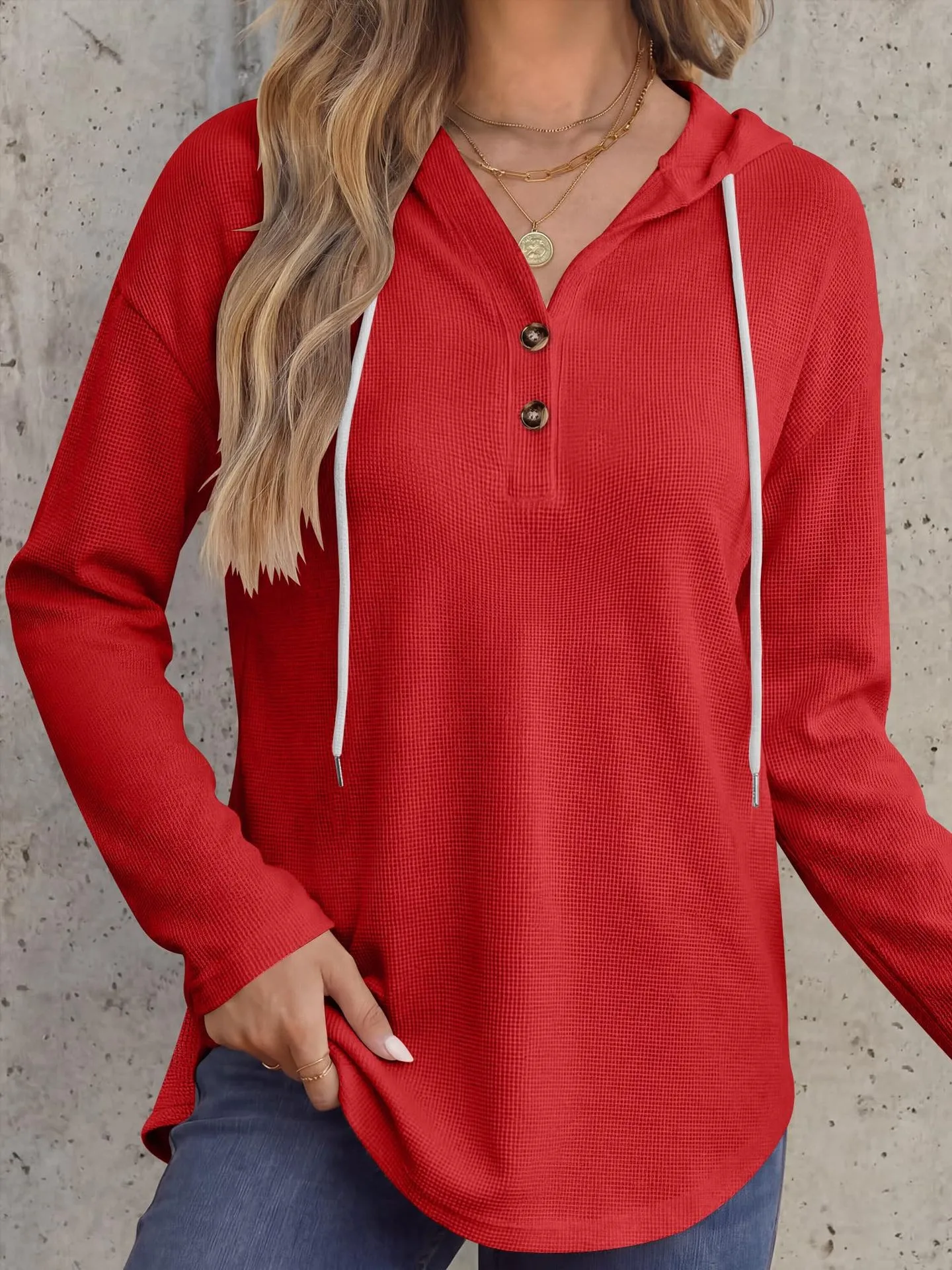 Casual Pullover Hoodie with V Neck Regular Length American and European Style Regular Sleeve Autumn Long Sleeve Women Hoodie