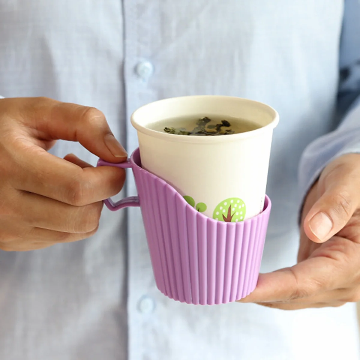 

Disposable Paper Cup Cup Holder Office Plastic Cup Holder Heat Insulation Anti-scald Thickened Plastic Cup Tea Holder (8pcs)